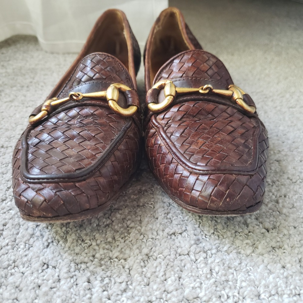 Sesto Meucci Brown Woven Loafers with Gold Accents - Picture 7 of 10